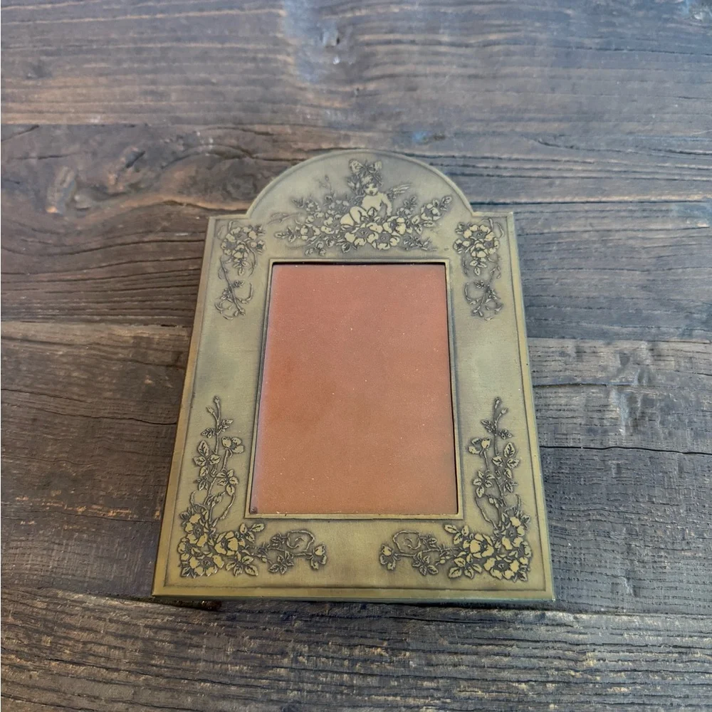 Metal Gold Toned Frame Vintage Floral And Cherub/Fairy Design Made In Greece